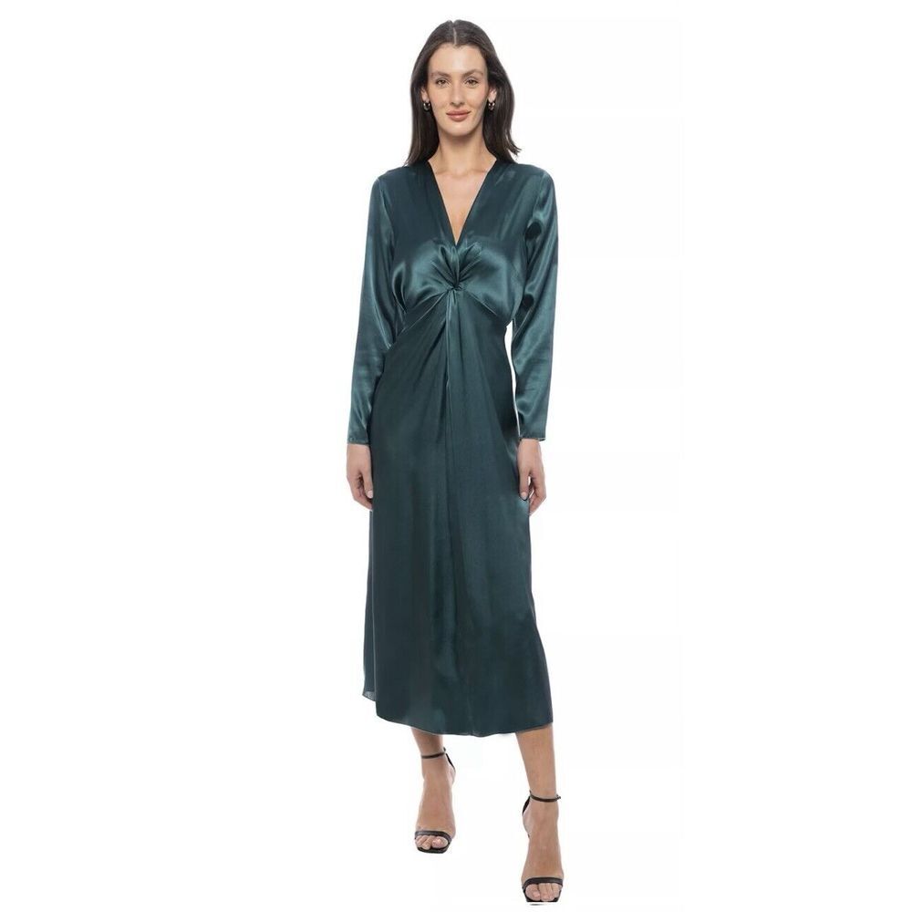 Women's Tash and Sophie Long‎ Sleeve Satin Twist Front Maxi Dress X-Small